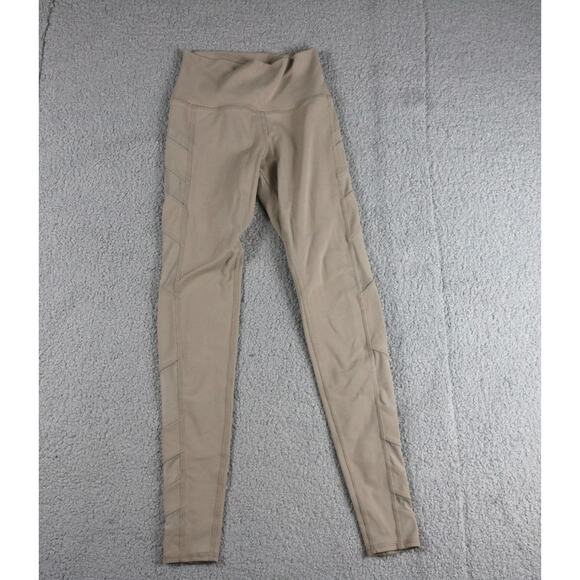 Alo Yoga Legging Xs Tan Block Mesh Stripe Side Detail High Waist - Picture 1 of 10